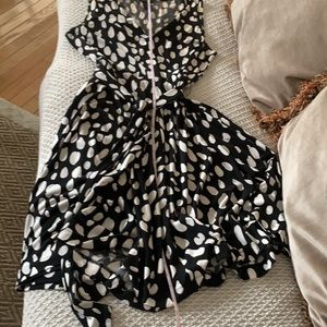 Black and white polka dot faux wrap dress Medium